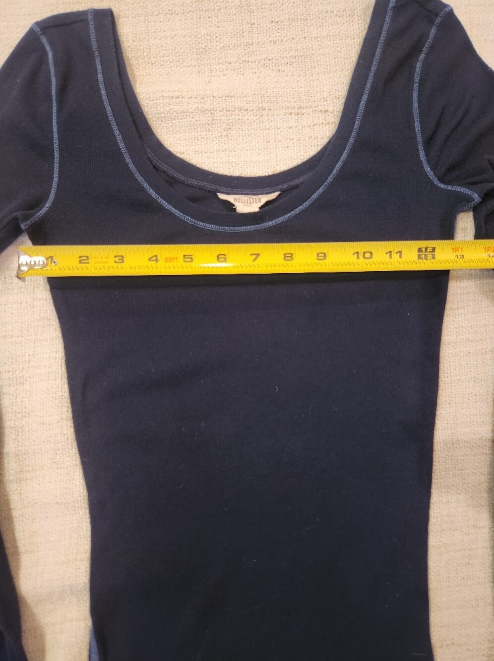 Hollister Navy Scoop Neck Long Sleeve Soft Top with Contrast Stitching - Picture 6 of 6